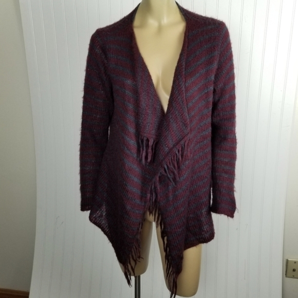 Wooden Ships Wool Mohair Open Cardigan Fringe Stripes S/M Loose Knit Lightweight - Picture 8 of 8